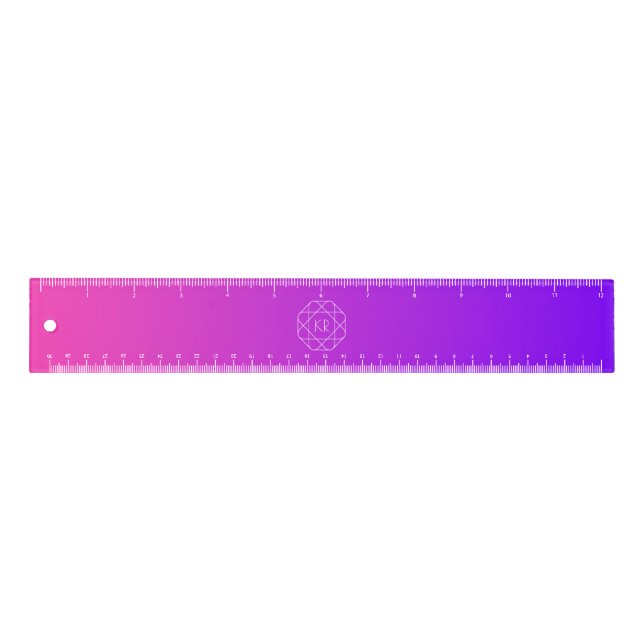 Cool Geometric Monogram | Magenta Purple Violet Ruler (Front)