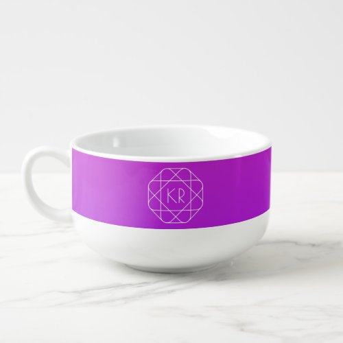 Cool Geometric Monogram  Magenta Purple Violet Soup Mug