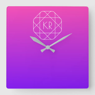 Cool Geometric Monogram Magenta Purple Violet Square Wall Clock