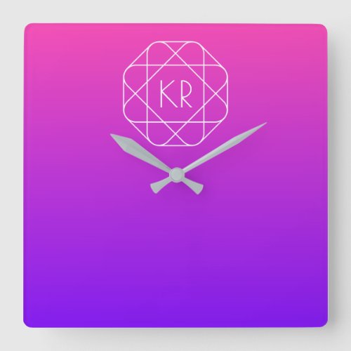 Cool Geometric Monogram  Magenta Purple Violet Square Wall Clock