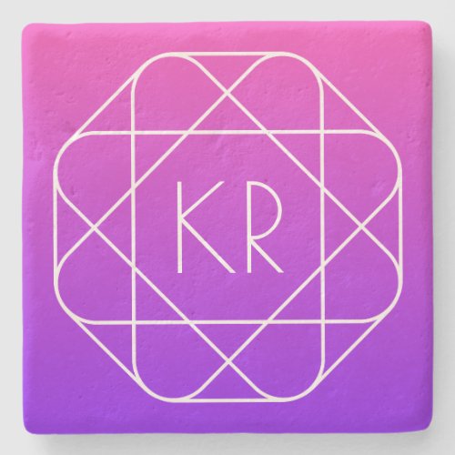 Cool Geometric Monogram  Magenta Purple Violet Stone Coaster