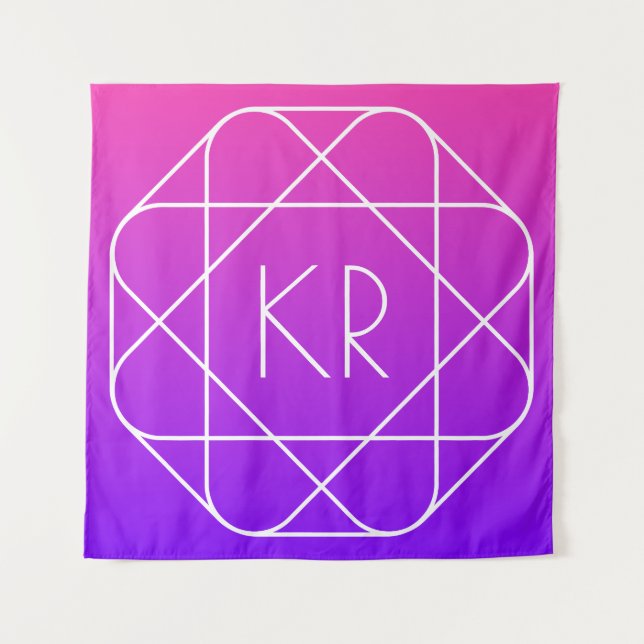 Cool Geometric Monogram | Magenta Purple Violet Tapestry (Front)
