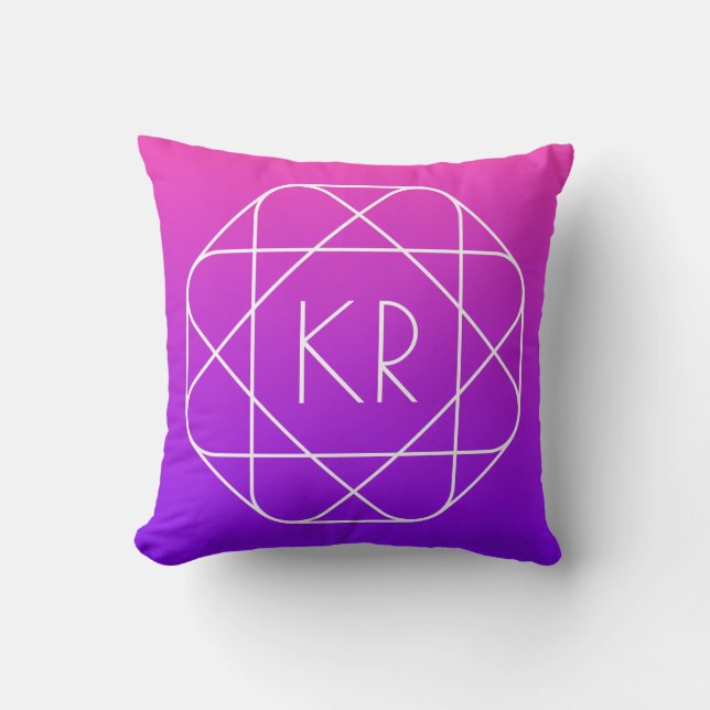 Cool Geometric Monogram | Magenta Purple Violet Throw Pillow (Front)