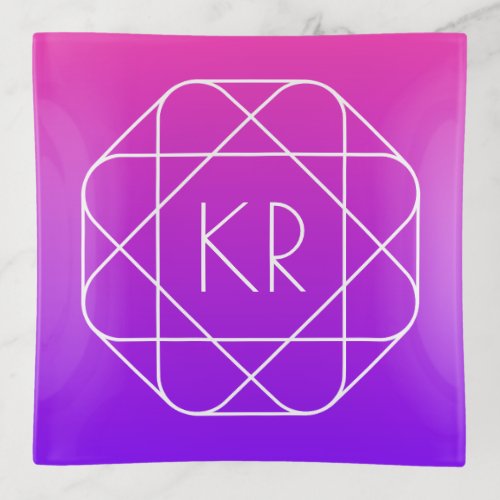 Cool Geometric Monogram  Magenta Purple Violet Trinket Tray