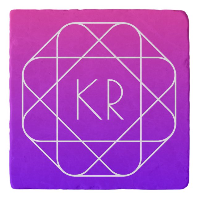 Cool Geometric Monogram | Magenta Purple Violet Trivet (Front)