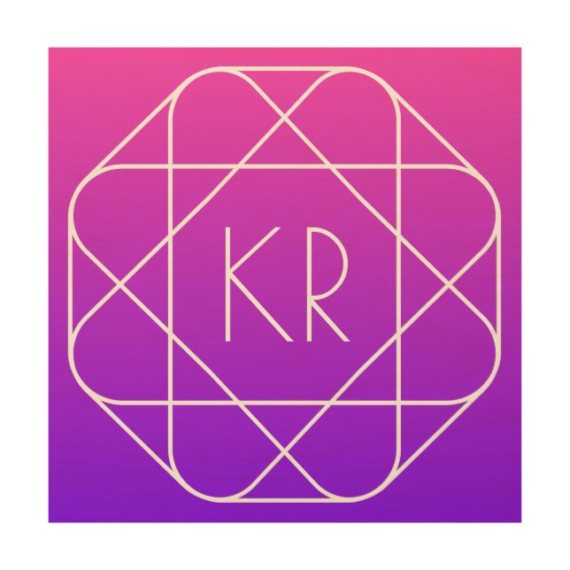 Cool Geometric Monogram | Magenta Purple Violet Wood Wall Art (Front)