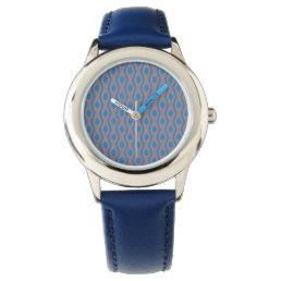 Cool Geometric Pattern Blue Leather Strap Watch