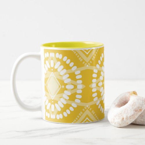 Cool Geometric Pattern Yellow White Batik Tie_Dye Two_Tone Coffee Mug