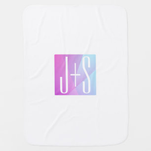 Cool Geometric Pink & Purple Couples Initials Baby Blanket