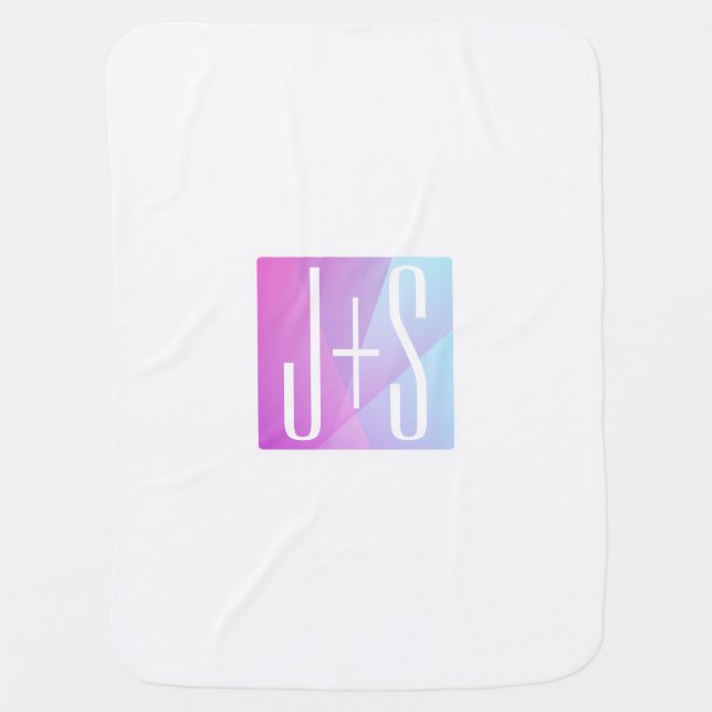 Cool Geometric Pink & Purple | Couples Initials Baby Blanket (Front)
