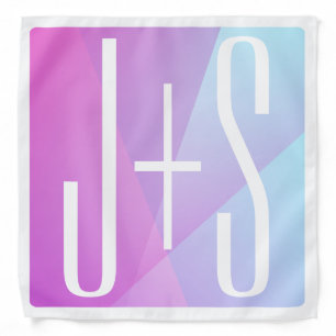 Cool Geometric Pink & Purple Couples Initials Bandana