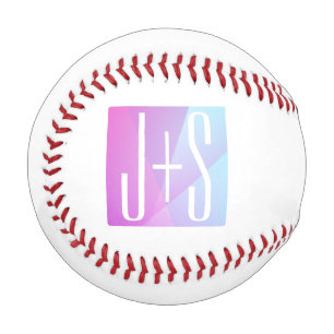 Cool Geometric Pink & Purple Couples Initials Baseball