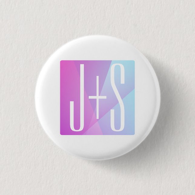 Cool Geometric Pink & Purple | Couples Initials Button (Front)