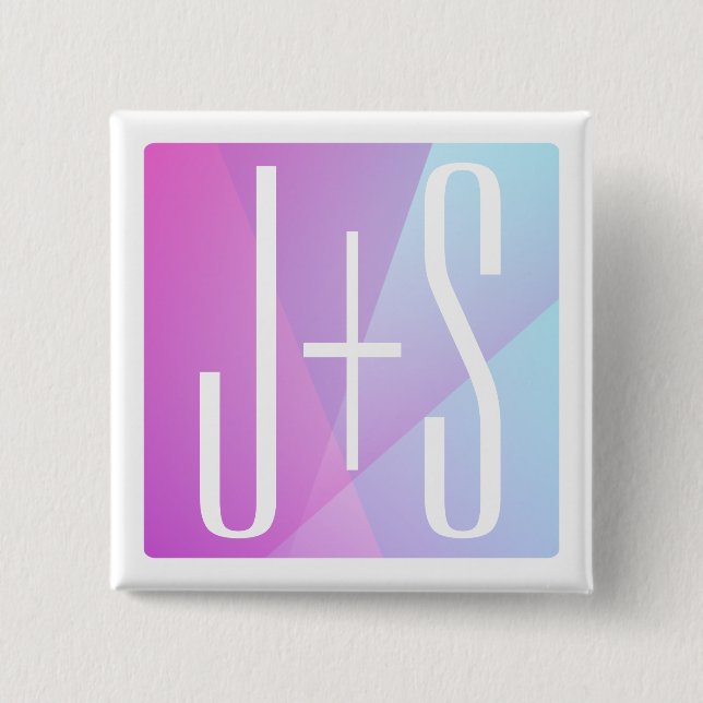 Cool Geometric Pink & Purple | Couples Initials Button (Front)