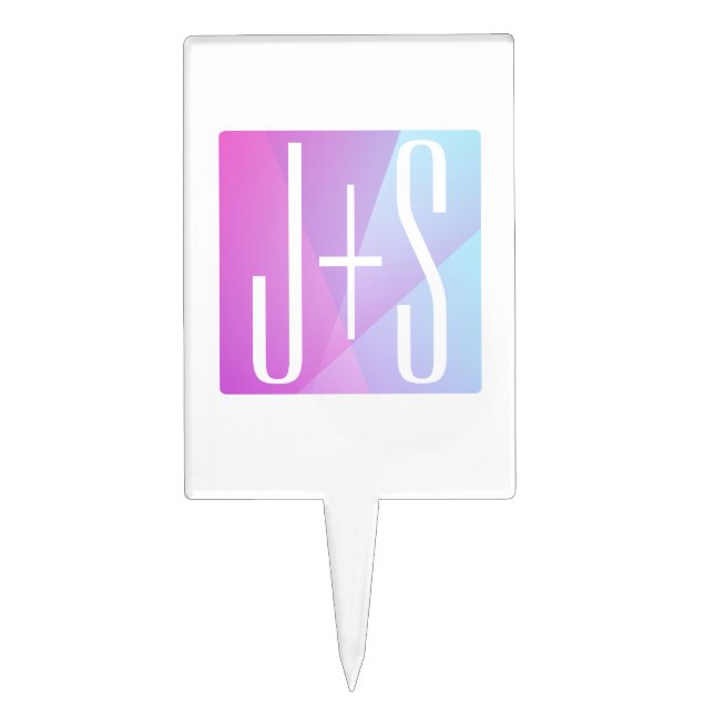 Cool Geometric Pink & Purple | Couples Initials Cake Topper (Front)