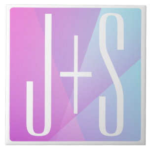 Cool Geometric Pink & Purple Couples Initials Ceramic Tile