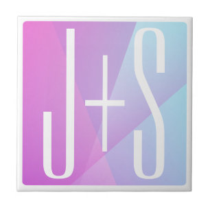 Cool Geometric Pink & Purple   Couples Initials Ceramic Tile