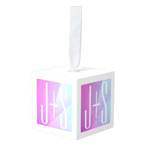 Cool Geometric Pink  Purple  Couples Initials Cube Ornament