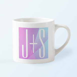 Cool Geometric Pink & Purple   Couples Initials Espresso Cup