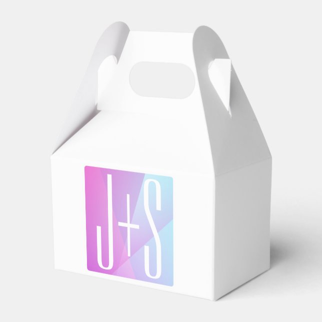 Cool Geometric Pink & Purple | Couples Initials Favor Boxes (Front Side)