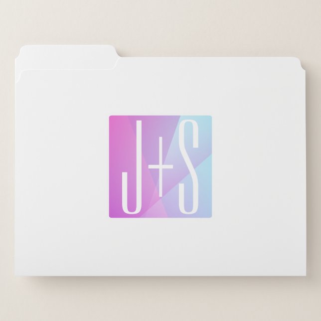 Cool Geometric Pink & Purple | Couples Initials File Folder (Front Left)