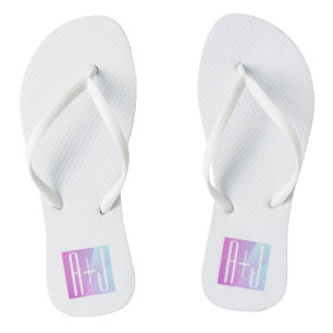 Cool Geometric Pink & Purple Couples Initials Flip Flops