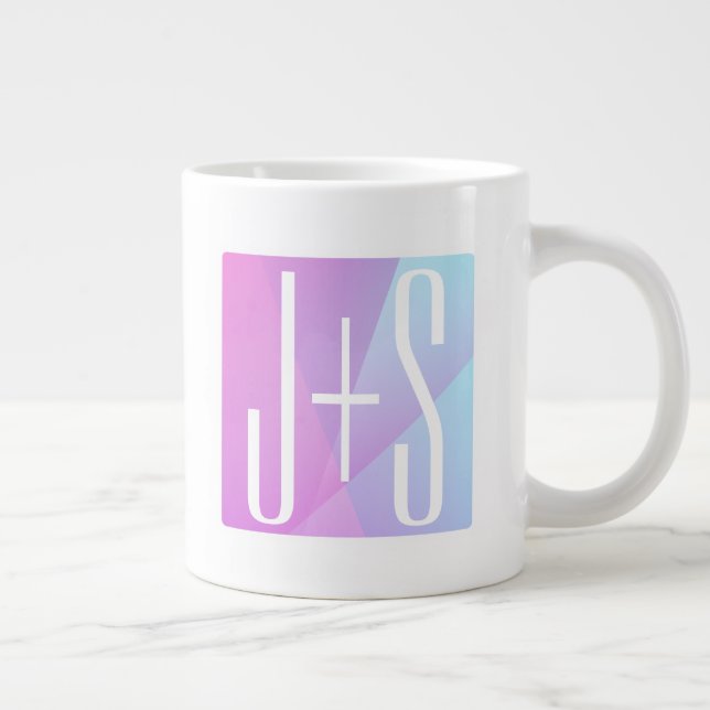 Cool Geometric Pink & Purple | Couples Initials Giant Coffee Mug (Right)