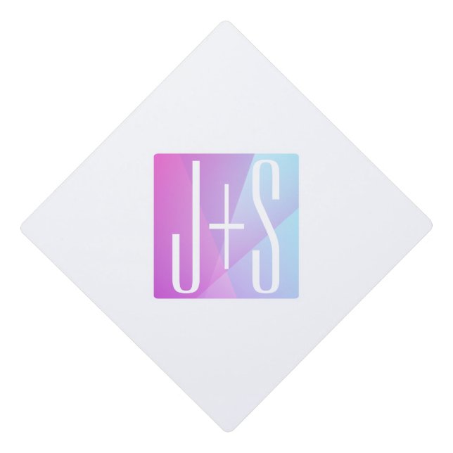 Cool Geometric Pink & Purple | Couples Initials Graduation Cap Topper (Front)