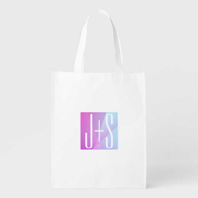 Cool Geometric Pink & Purple | Couples Initials Grocery Bag (Front)