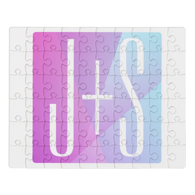 Cool Geometric Pink & Purple | Couples Initials Jigsaw Puzzle (Puzzle Horizontal)