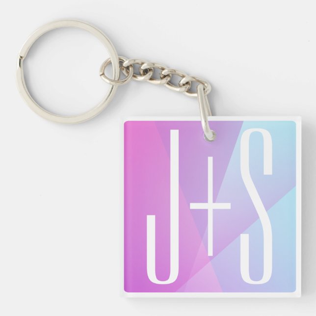 Cool Geometric Pink & Purple | Couples Initials Keychain (Front)