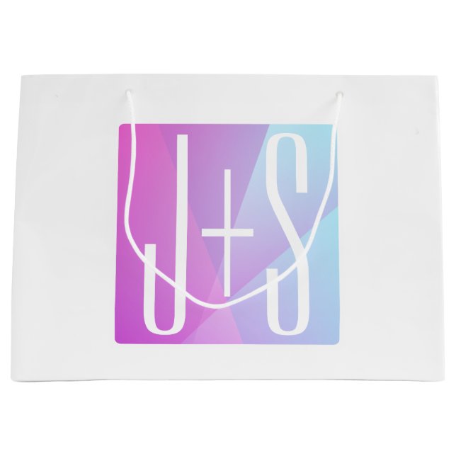 Cool Geometric Pink & Purple | Couples Initials Large Gift Bag (Front)