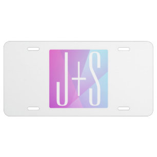 Cool Geometric Pink & Purple Couples Initials License Plate