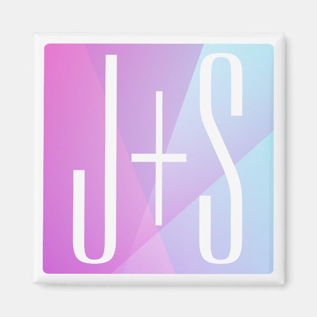 Cool Geometric Pink & Purple | Couples Initials Magnet (Front)