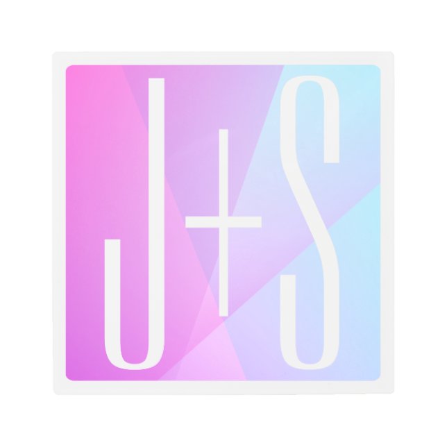 Cool Geometric Pink & Purple | Couples Initials Metal Print (Front)