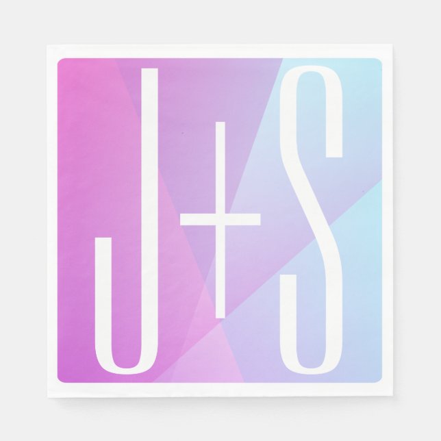 Cool Geometric Pink & Purple | Couples Initials Napkins (Front)