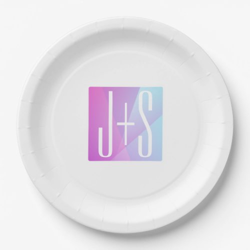 Cool Geometric Pink  Purple  Couples Initials Paper Plates