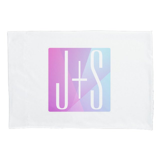 Cool Geometric Pink & Purple | Couples Initials Pillow Case (Front)
