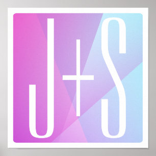 Cool Geometric Pink & Purple Couples Initials Poster