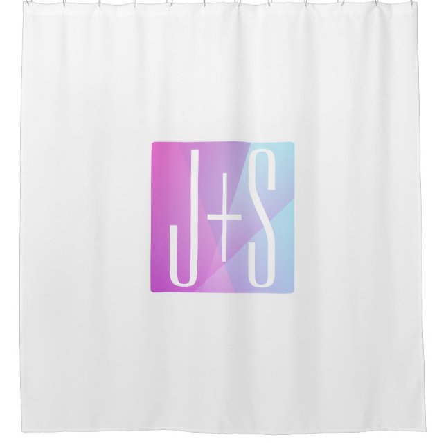 Cool Geometric Pink & Purple | Couples Initials Shower Curtain (Front)