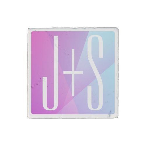 Cool Geometric Pink  Purple  Couples Initials Stone Magnet