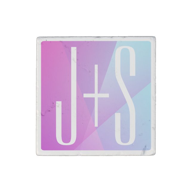 Cool Geometric Pink & Purple | Couples Initials Stone Magnet (Front)