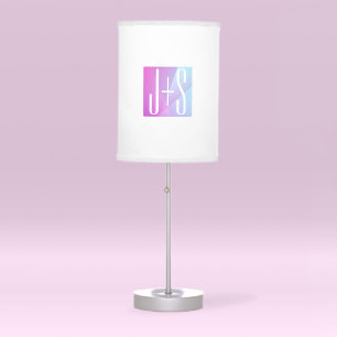 Cool Geometric Pink & Purple   Couples Initials Table Lamp