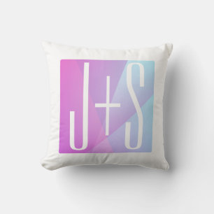 Cool Geometric Pink & Purple Couples Initials Throw Pillow