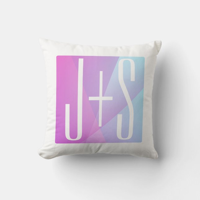 Cool Geometric Pink & Purple | Couples Initials Throw Pillow (Front)