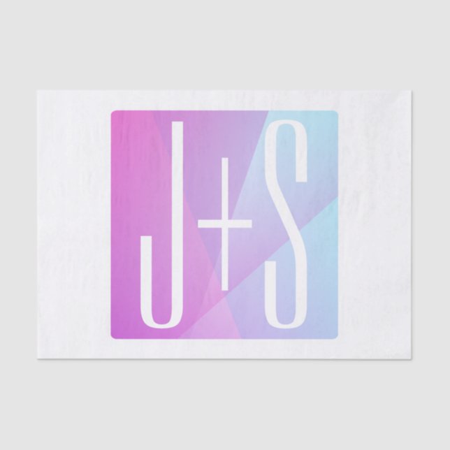 Cool Geometric Pink & Purple | Couples Initials Tissue Paper (Front)