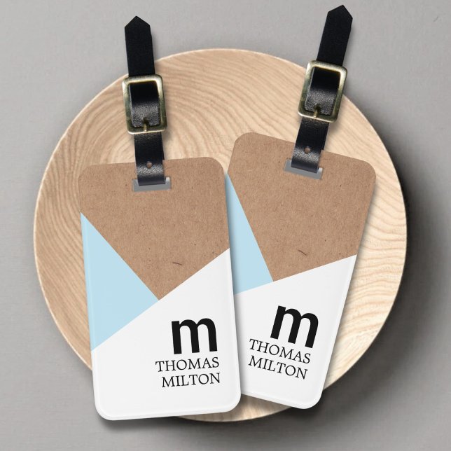 Cool Geometric Printed Kraft White Blue Luggage Tag (Creator Uploaded)