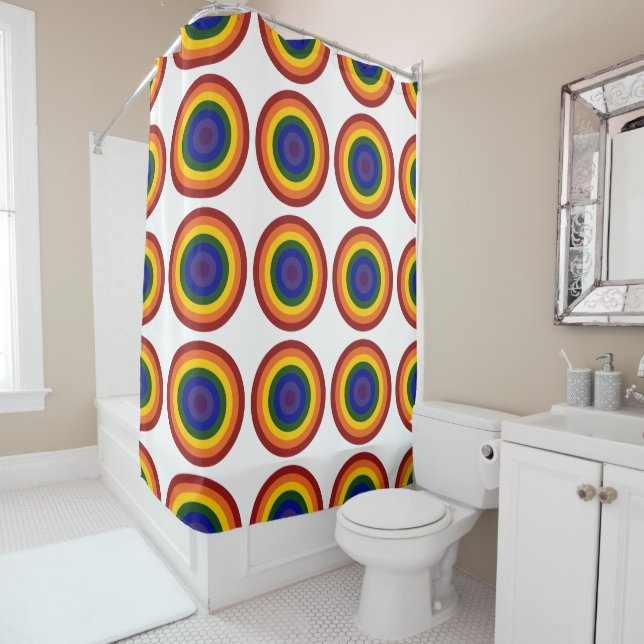 Cool Geometric Rainbow Bullseyes Shower Curtain (In Situ)