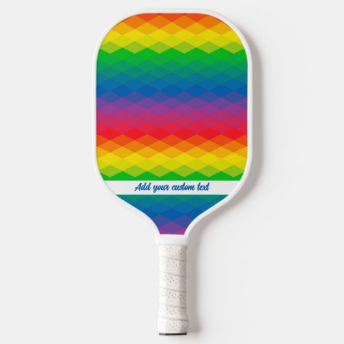 Cool Geometric Rainbow Pattern Custom Text Name  Pickleball Paddle