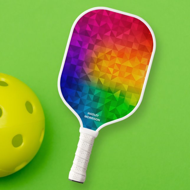 Cool Geometric Rainbow Pattern Custom Text Name  Pickleball Paddle (Creator Uploaded)